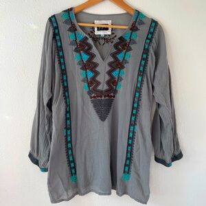 Biya Johnny Was Tunic S Embroidered Long Sleeve Boho Shirt